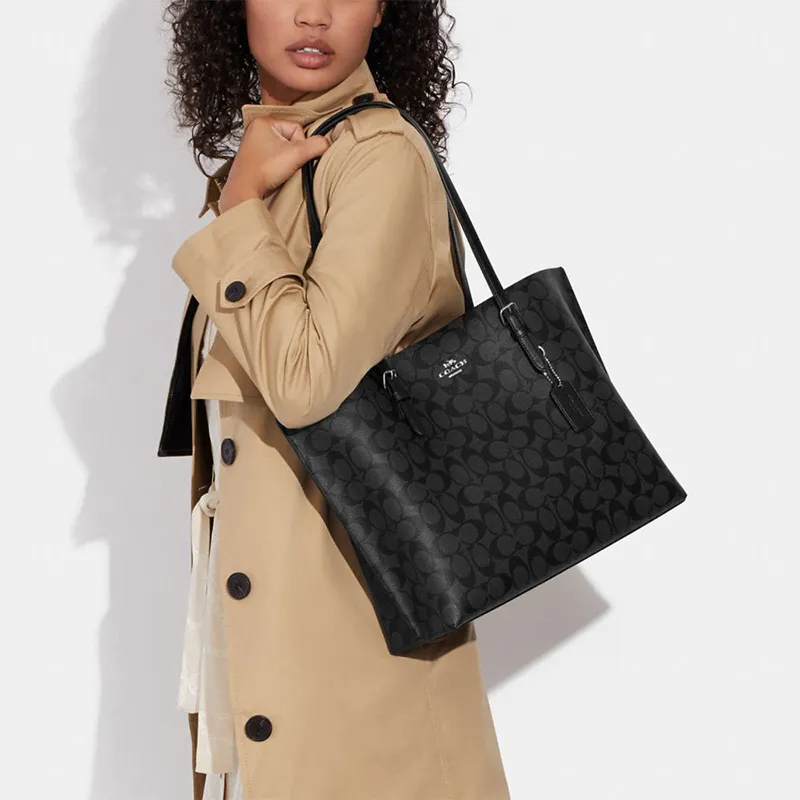 COACH Mollie Artificial Leather Tote Bag, Shopping Bag, Shoulder Bag, Handbag Tubas Women's Black-3