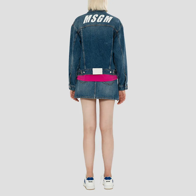 MSGM Logo Printed Denim Mini Skirt-5