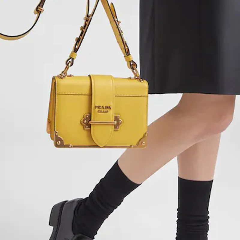 PRADA Cahier Leather Handbag Shoulder Bag Crossbody Bag Regular Women's Sunlight Yellow Color-4