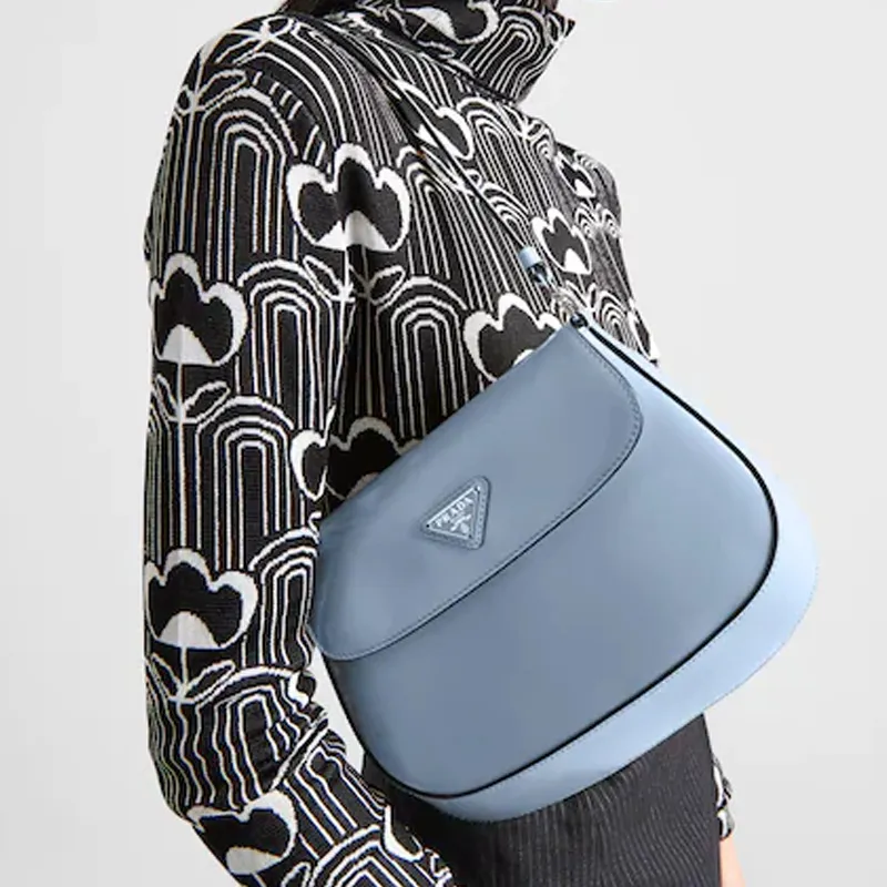 PRADA Cleo Shiny Leather Crescent Moon Bag Shoulder Bag Women's Sky Blue-4