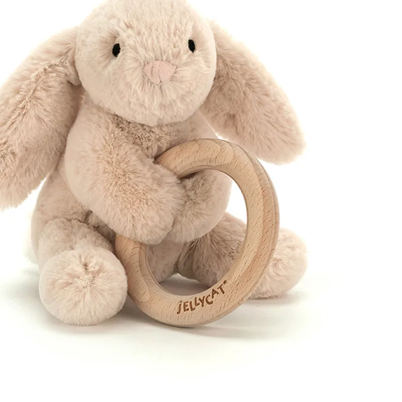 JELLYCAT Soft And Gentle Bunny Toy Wooden Ring Dolls Plush Doll 14cm Height-1