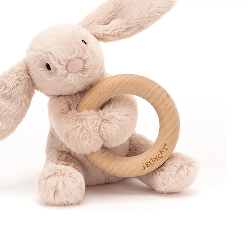 JELLYCAT Soft And Gentle Bunny Toy Wooden Ring Dolls Plush Doll 14cm Height-2