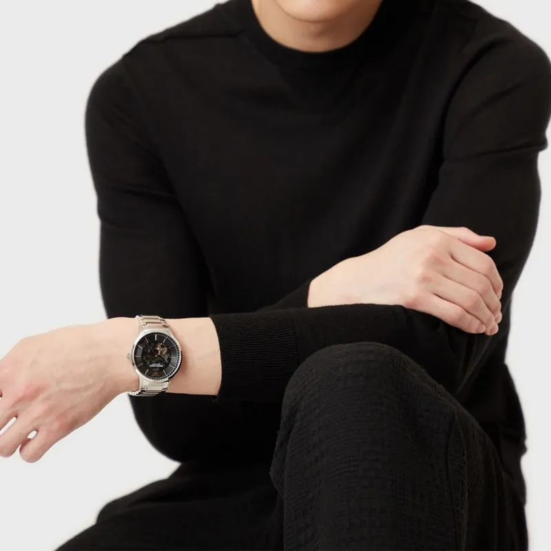EMPORIO ARMANI Machine Wrist Watch Automatic Mechanical Movement Steel Strap Black Dial Men's Watches-6