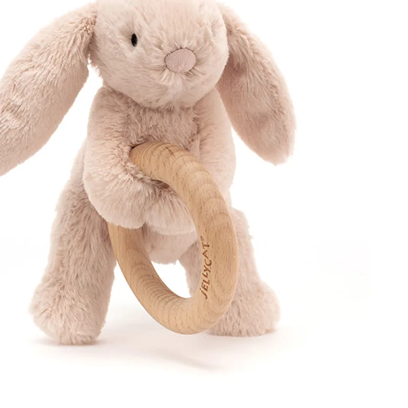 JELLYCAT Soft And Gentle Bunny Toy Wooden Ring Dolls Plush Doll 14cm Height-3