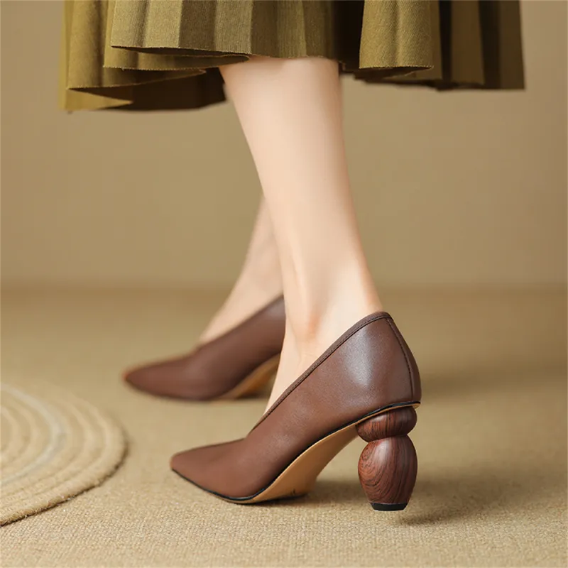 MARINO FABIANI Chunky Heel High Heels 7cm Women's Brown-1