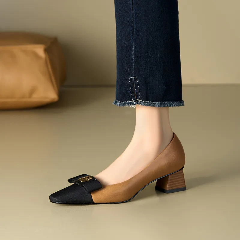 MARINO FABIANI Chunky Heel High Heels 4cm Women's Apricot Black-2