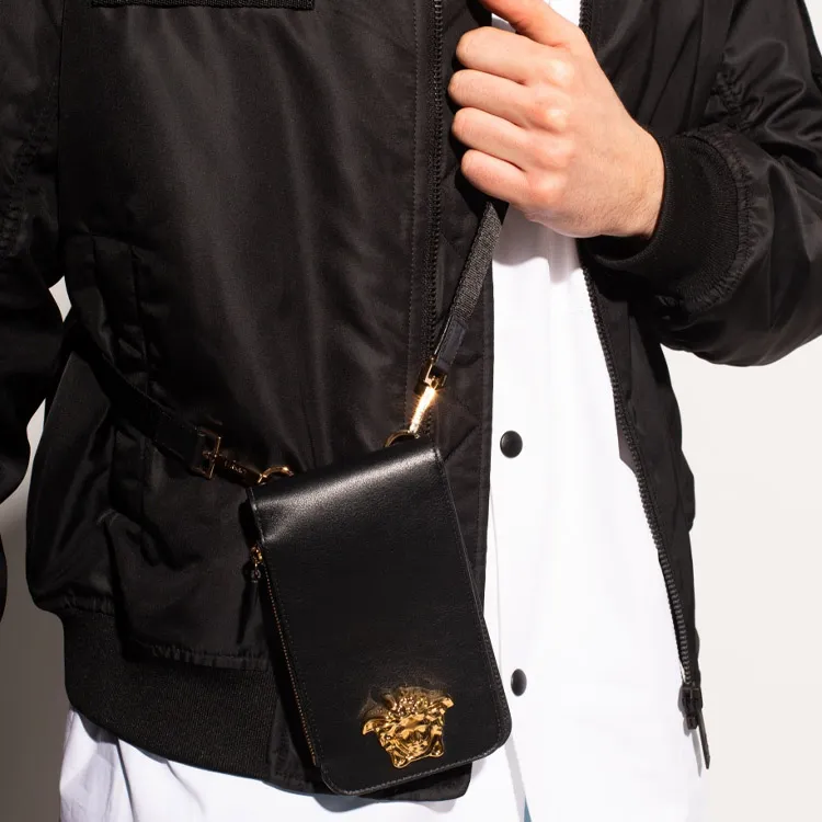VERSACE La Medusa Cow Leather Shoulder Bag, Crossbody Bag Mini Men's Black-6