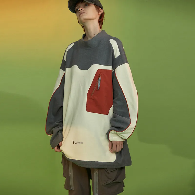 Umamiism Stand Collar Loose Fit Regular Sweatshirt Unisex Red-3