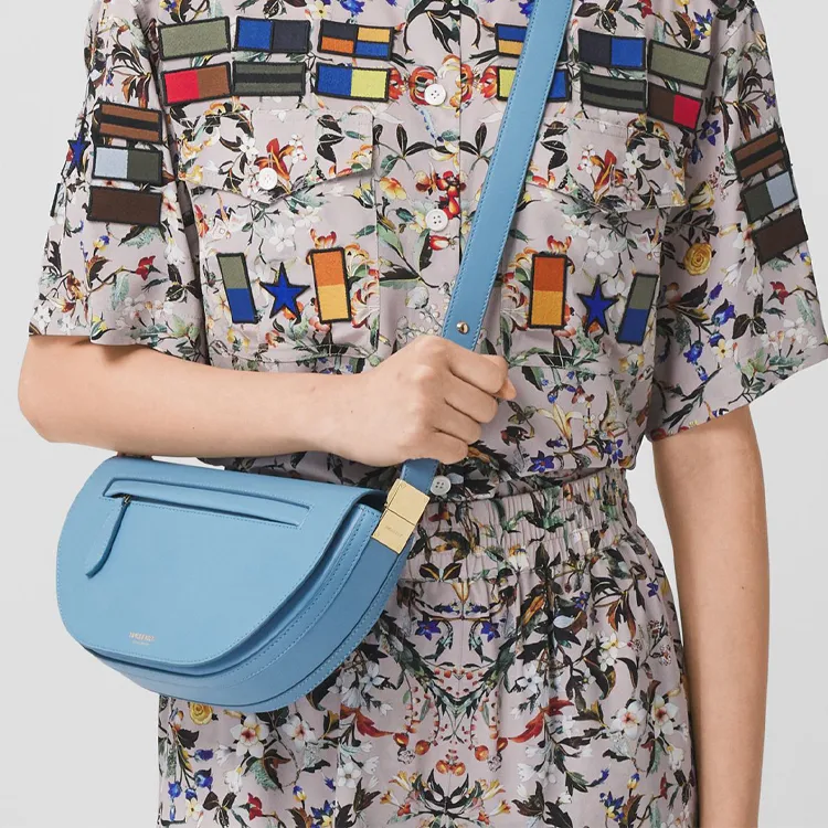 Burberry Olympia Leather Ellenpya Bag, Crescent Bag, Portable Crossbody Bag, Shoulder Bag Women's Blue-4