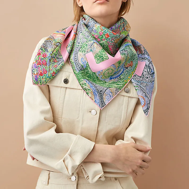 HERMES Silk Scarves Unisex Green-1