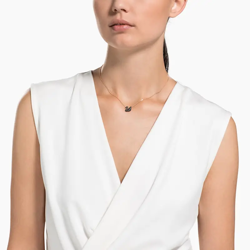 Swarovski Rose Gold Plated Necklaces Women's Black-4
