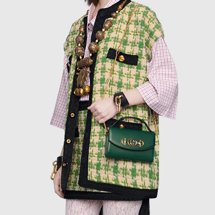 GUCCI Zumi Leather Portable Crossbody Bag Shoulder Bag Mini Women's Green-8