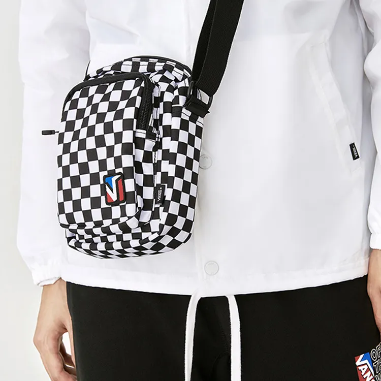 Vans Polyester Shoulder Bag Crossbody Bag Unisex Black White Plaid-4