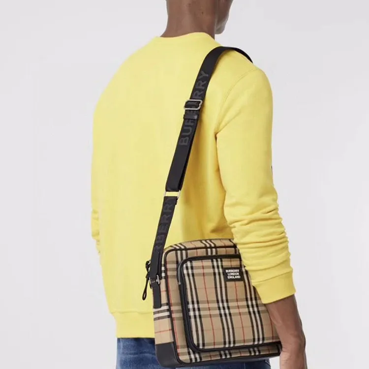 Burberry Vintage Cotton Messenger Bag Crossbody Bag Shoulder Bag Men's Beige-4