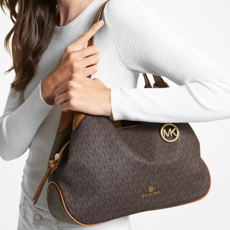 MICHAEL KORS MK Kelsey Polyurethane Shoulder Bags Handbags Large Size Women's Acorn Brown-3