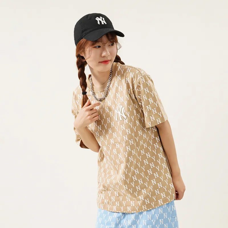MLB Base Logo T Shirts Unisex Beige-4