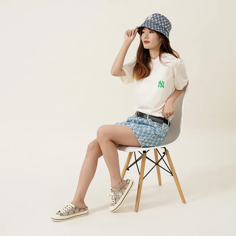 MLB Base Logo Denim Shorts Women's Light Blue-2