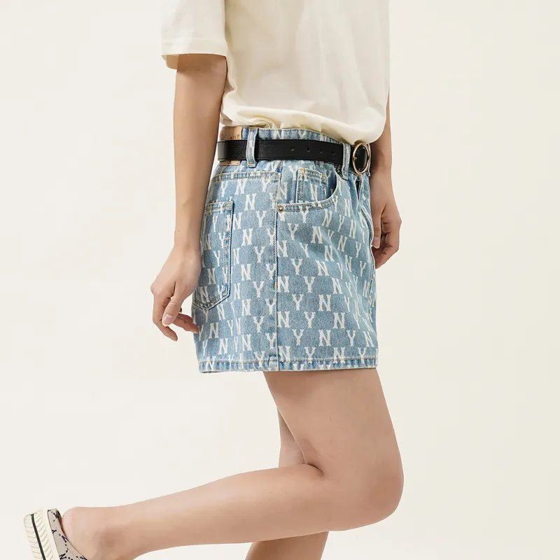 MLB Base Logo Denim Shorts Women's Light Blue-4