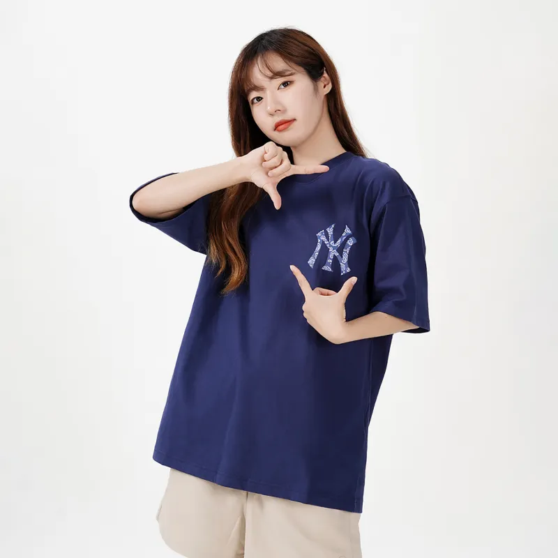 MLB Cashew Flower T Shirts Unisex Dark Blue-3