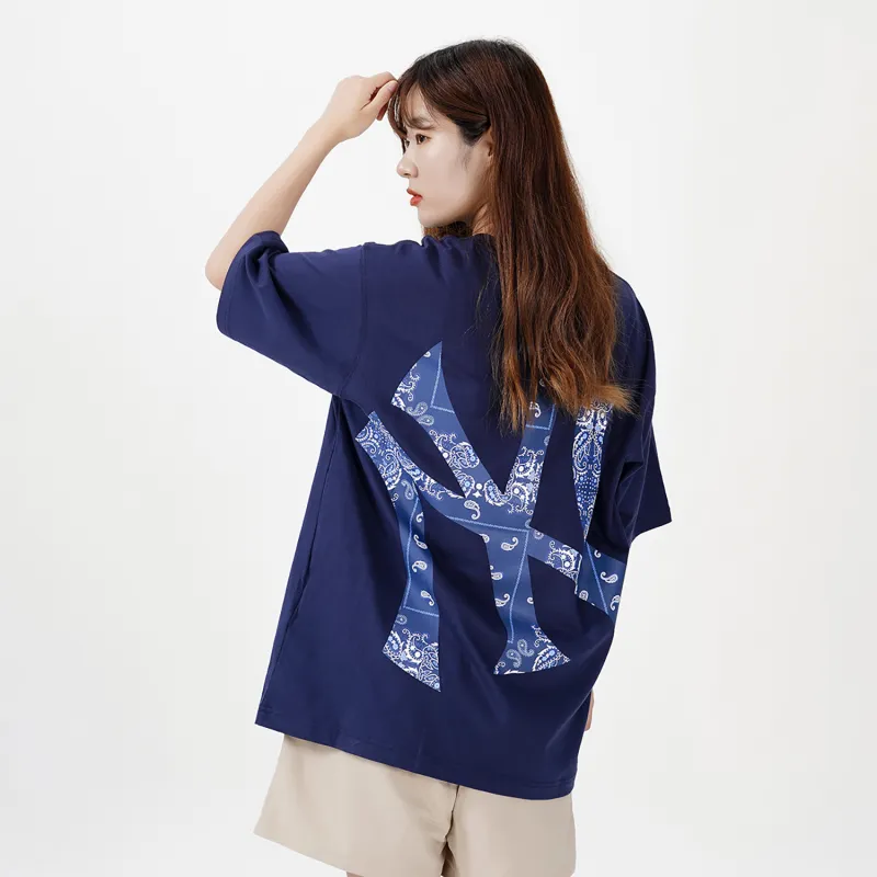 MLB Cashew Flower T Shirts Unisex Dark Blue-5