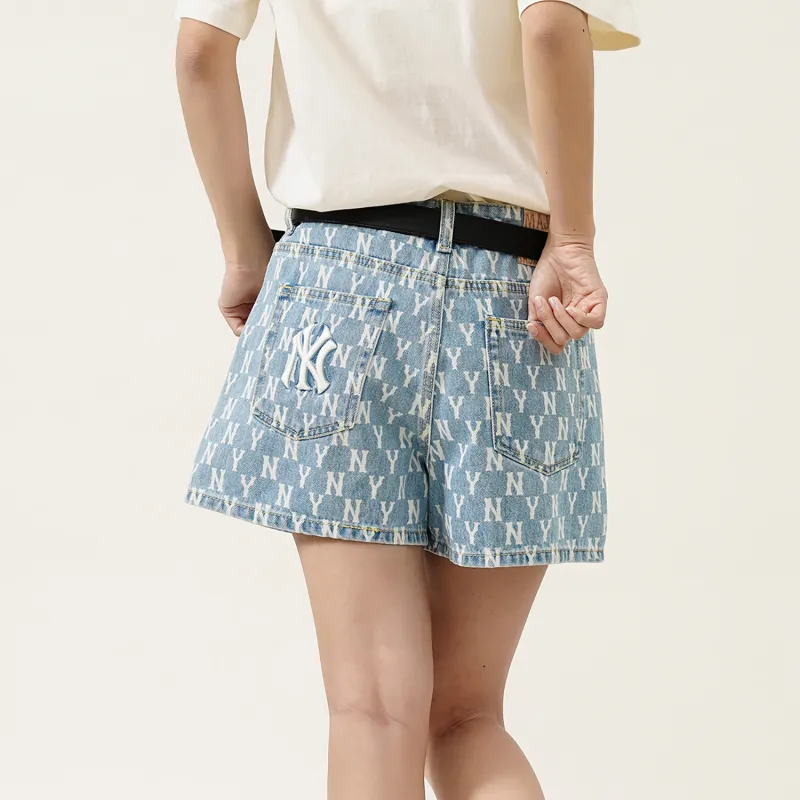 MLB Base Logo Denim Shorts Women's Light Blue-5