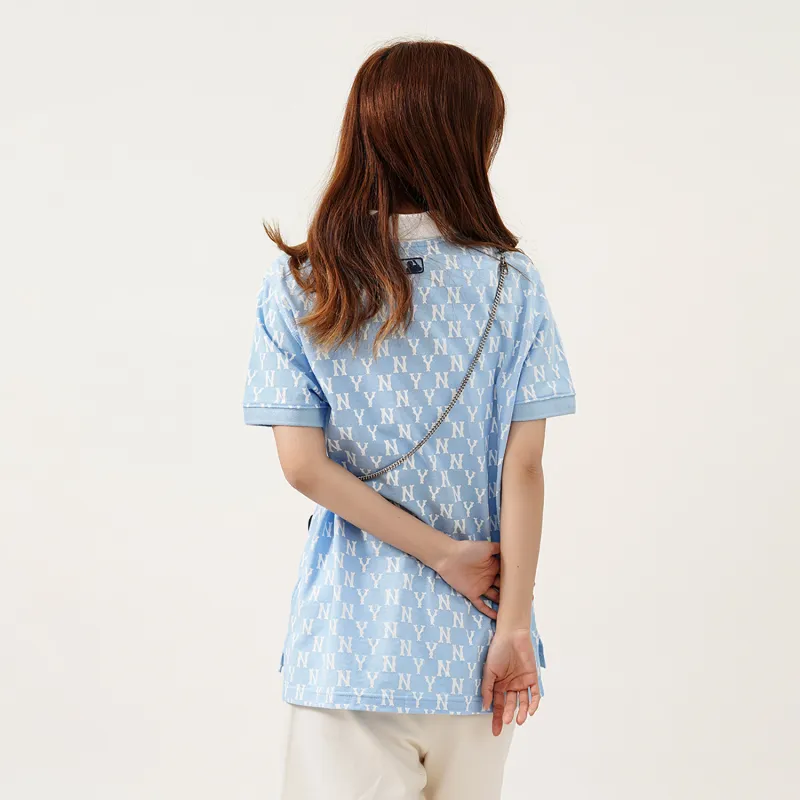 MLB Base Logo Polo Shirt Women's Light Blue-2