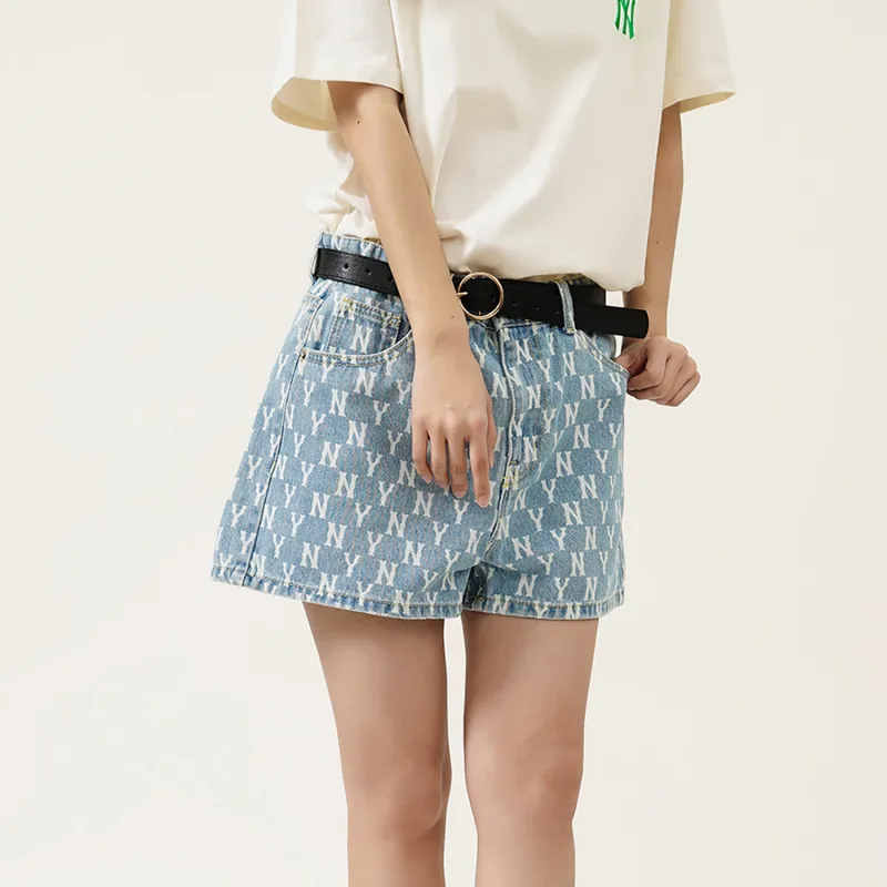 MLB Base Logo Denim Shorts Women's Light Blue-3