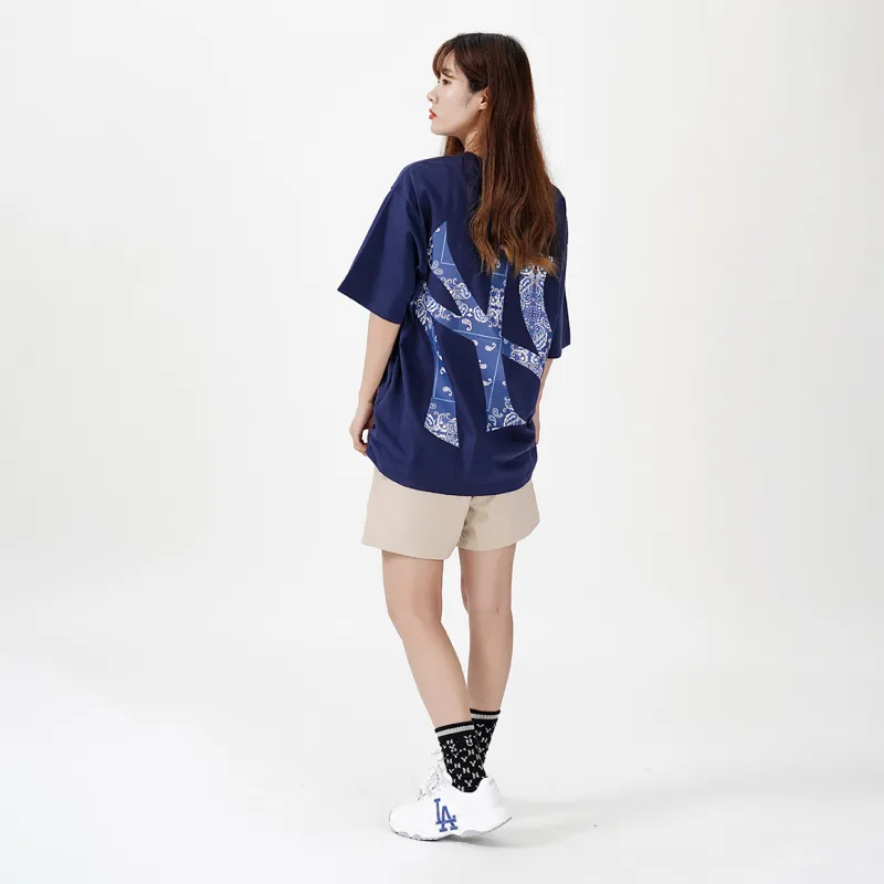 MLB Cashew Flower T Shirts Unisex Dark Blue-4