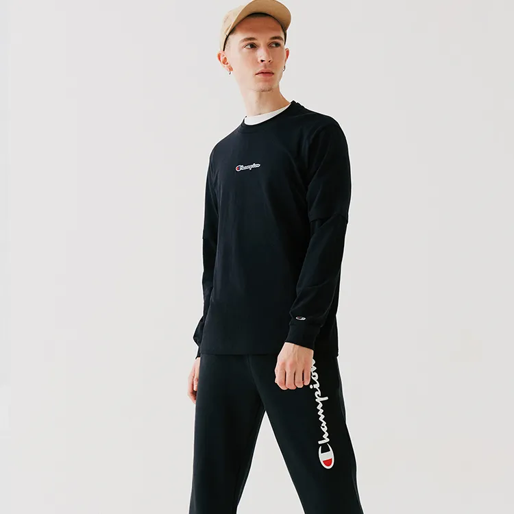 Champion Straight Long Sleeved T Shirt Unisex Black-3