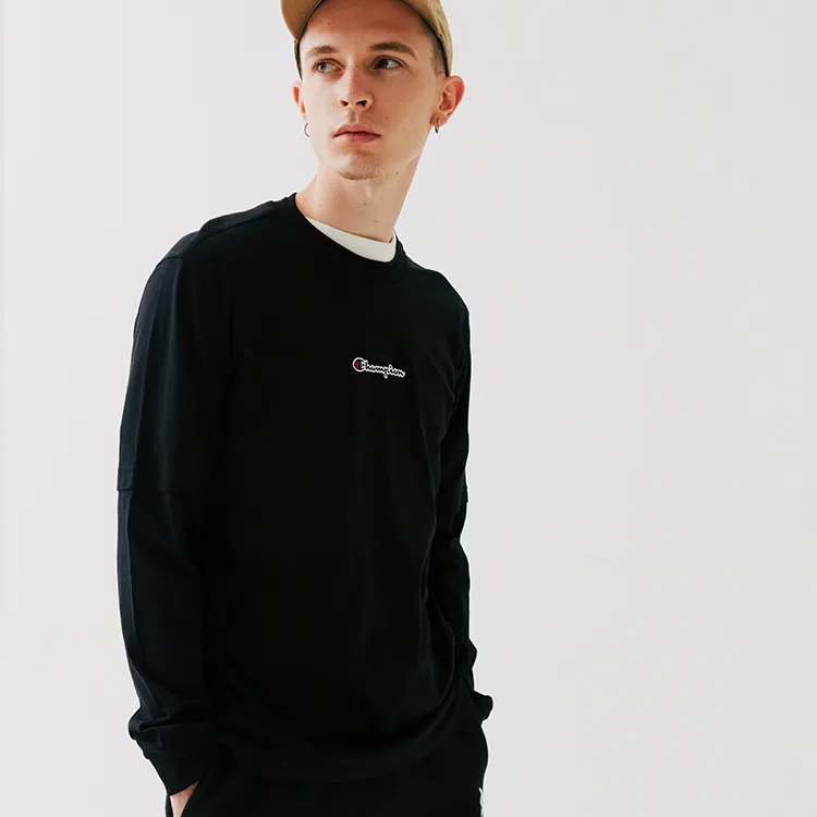 Champion Straight Long Sleeved T Shirt Unisex Black-5