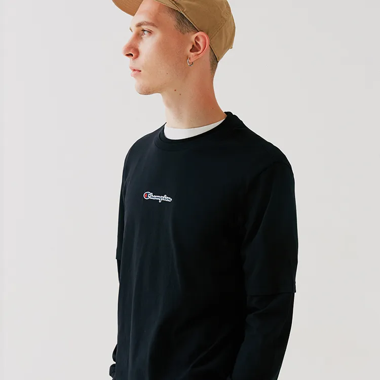 Champion Straight Long Sleeved T Shirt Unisex Black-7