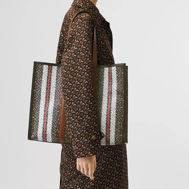 Burberry Monogram Cotton Handbag, Shoulder Bag Tubas Unisex Brown-7