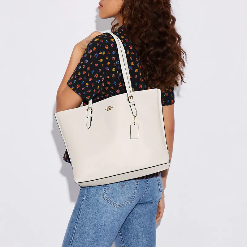 COACH Mollie Leather Tote Bag Shopping Bag Handbag Shoulder Bag Large Size Women's White-6