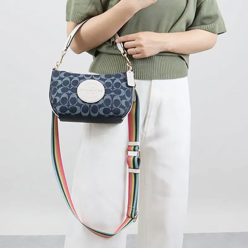 COACH Dempsey Fabric Leather Shoulder Bag Handbag Shoulder Bag Crossbody Bag Small Size Women's Blue Monogram-6