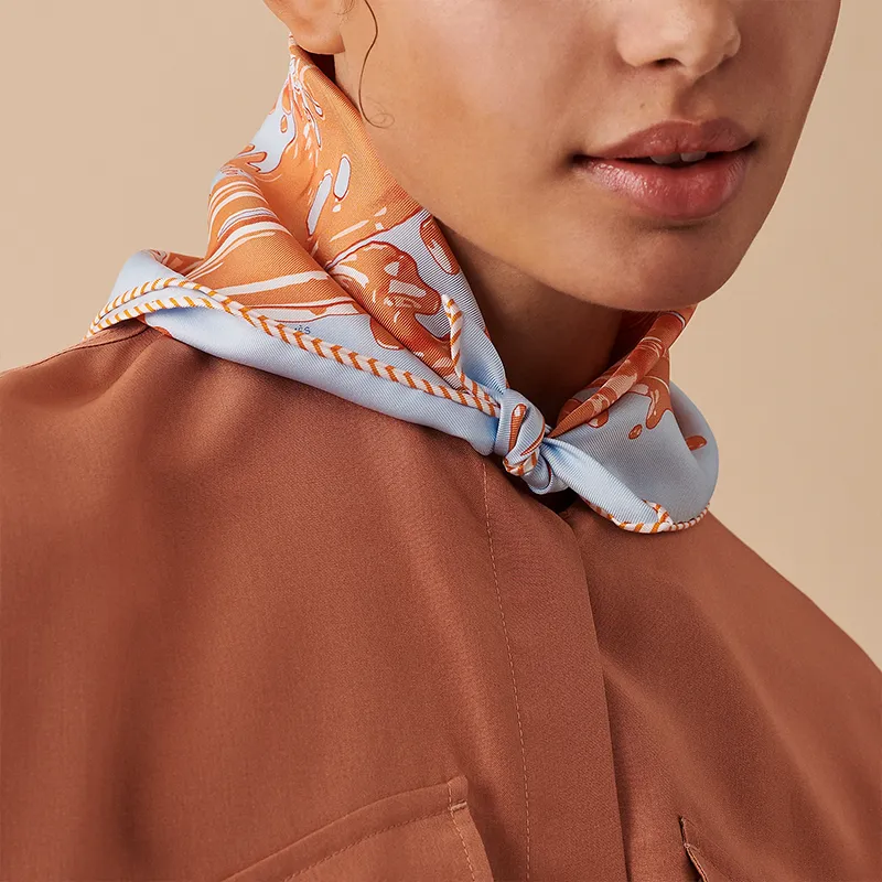 HERMES Silk Scarves Women's Sky Blue/Apricot-1