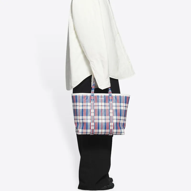 Balenciaga Barbes Lambskin Tote Bag Shopping Bag Handbag Crossbody Bag Medium Size Unisex Blue/Red-6
