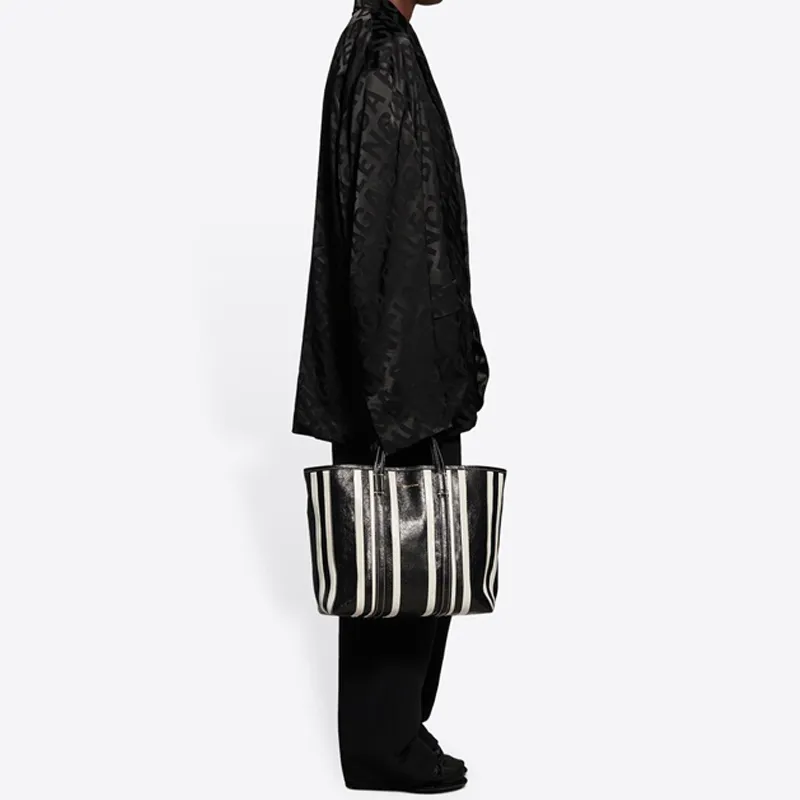 Balenciaga Lambskin Tote Bag Shopping Bag Handbag Shoulder Bag Crossbody Bag Medium Size Unisex Black/White-5
