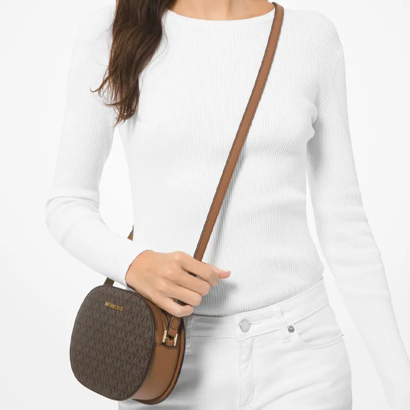 MICHAEL KORS Jet Set Travel Leather Camera Bag, Shoulder Bag, Crossbody Bag Medium Size Women's Acorn Brown-4