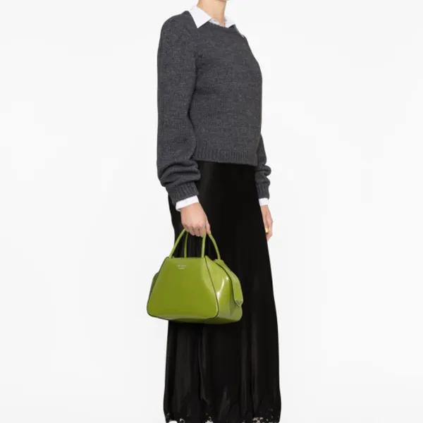 PRADA Calfskin Shoulder Bag Crossbody Bag Handbag Small Size Women's Apple Green-7