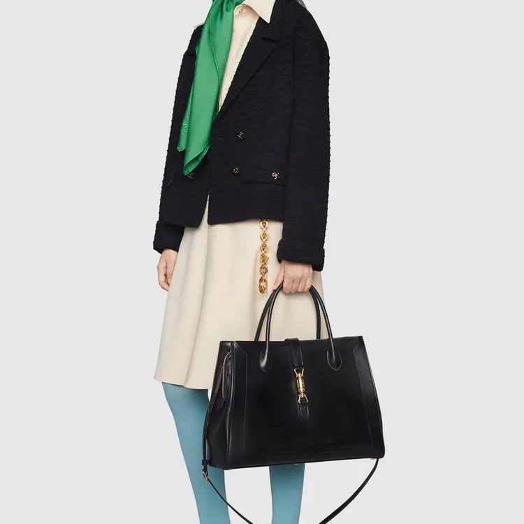 GUCCI Jackie 1961 Leather Tote Handbags Shoulder Bags Large Size Unisex Black-8