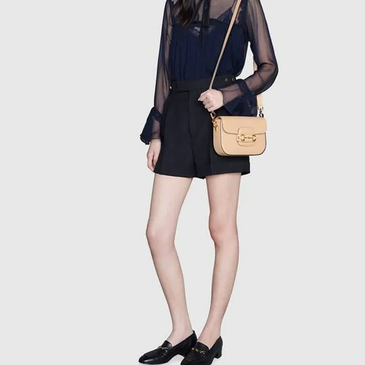 GUCCI Horsebit 1955 Leather Saddle Bag Shoulder Bag Crossbody Bag Mini Women's Beige-9