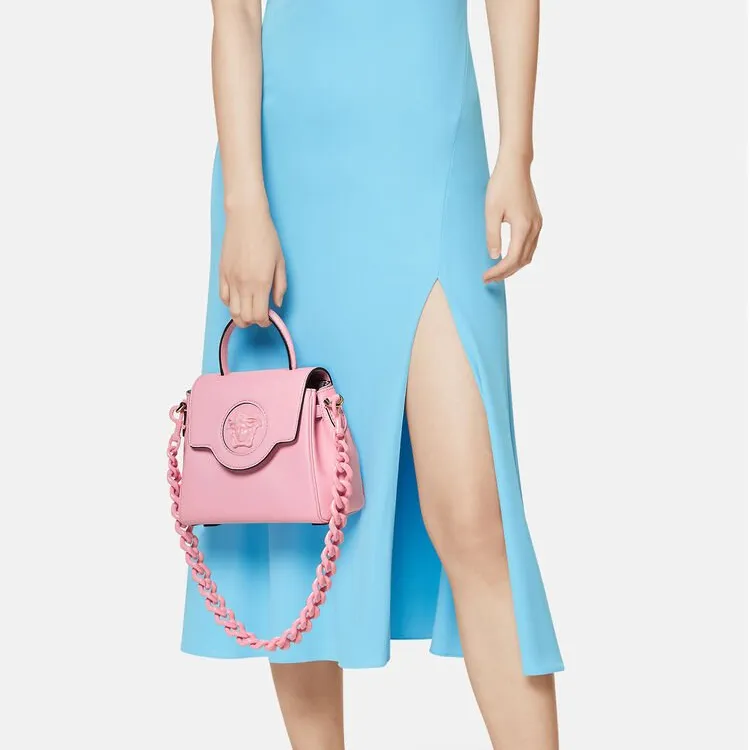 VERSACE La Medusa Cow Leather Shoulder Bag, Crossbody Bag, Handbag Trumpets Women's Pink-3