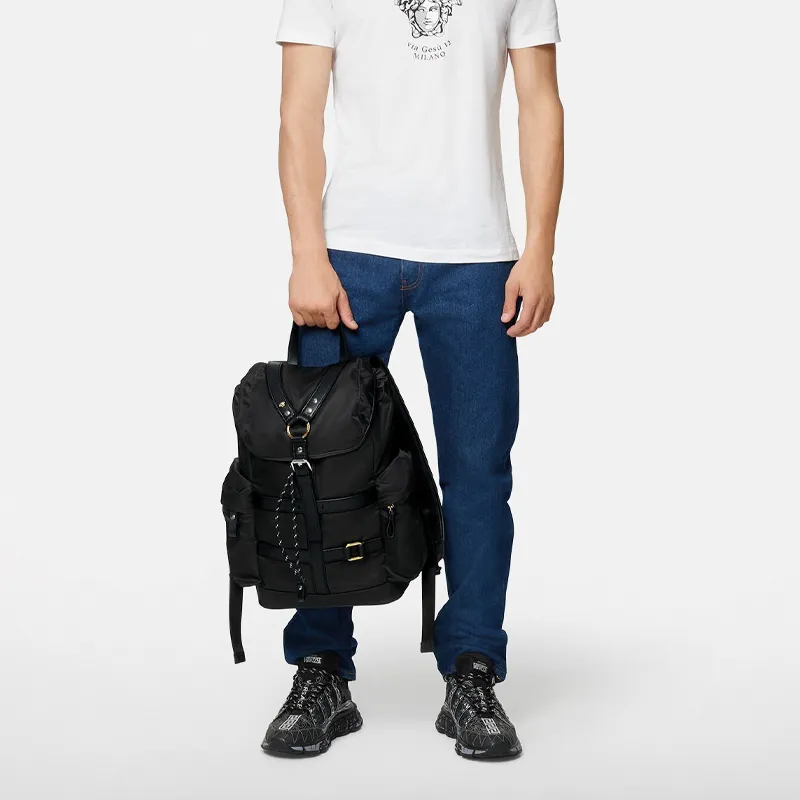 VERSACE VERSACE Cow Leather With Nylon Backpack Men's Black-2