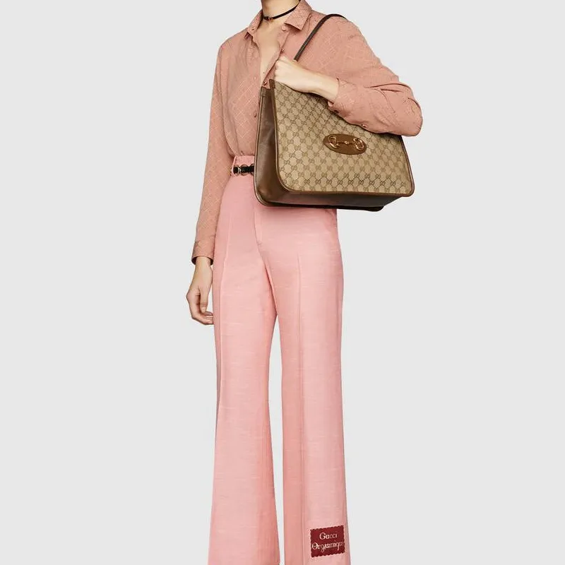 GUCCI Canvas With Leather Tote Bag Shopping Bag Shoulder Bag Handbag Regular Women's Ebony/Brown-8