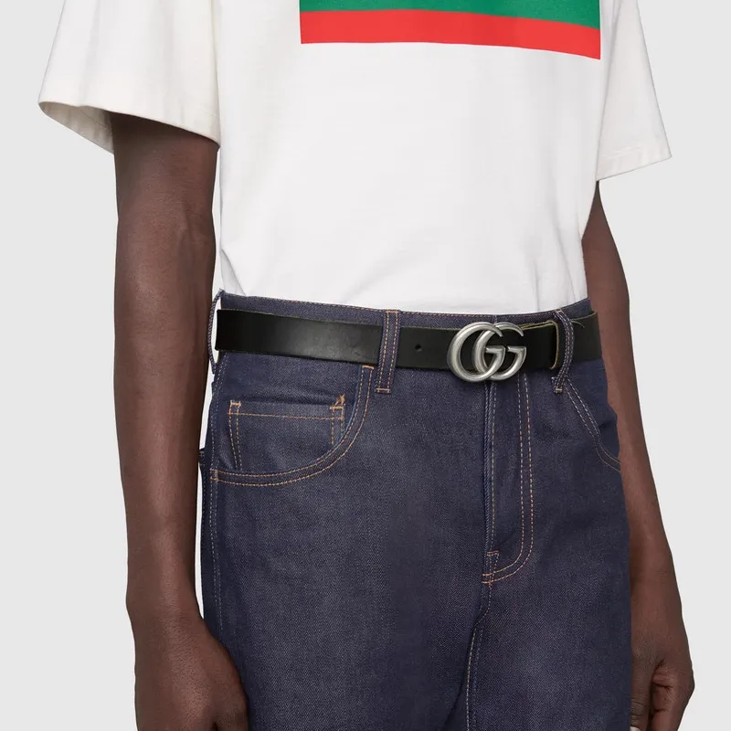 GUCCI Leather Belt Double G Palladium Buckle 1 W-1