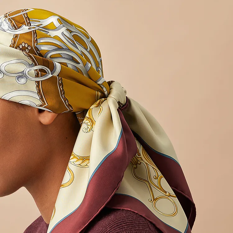 HERMES Lift Profile Silk Scarves Unisex Yellow-1