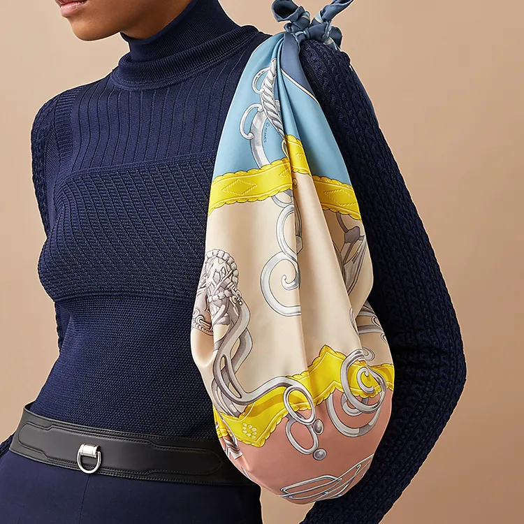 HERMES Silk Scarves Unisex Sky Blue-1