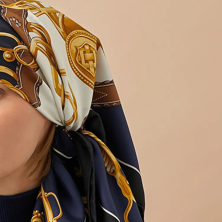 HERMES Silk Scarves Unisex Navy Blue-1