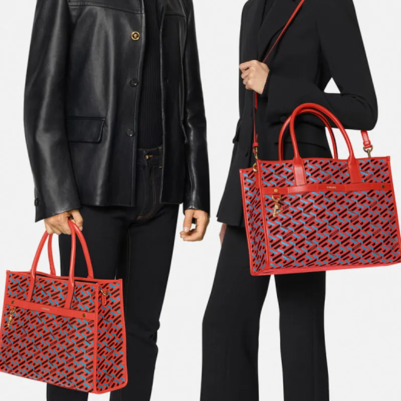 VERSACE PU Tote Bag, Shopping Bag, Shoulder Bag Women's Red-3