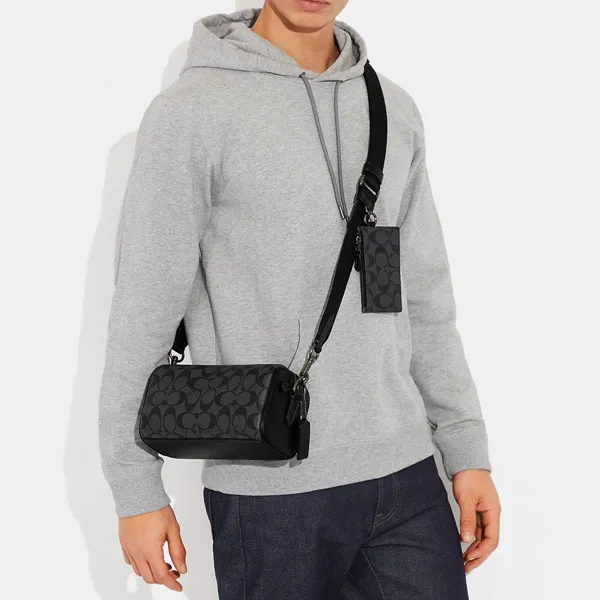 COACH Canvas With Leather Combo Bag, Shoulder Bag, Crossbody Bag Trumpets Men's Black-4